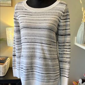 Striped Women's Sweater - Black, white and gray.
